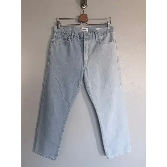 FRAME like new split screen light wash denim Le Slouch straight cropped jeans - Picture 2 of 11